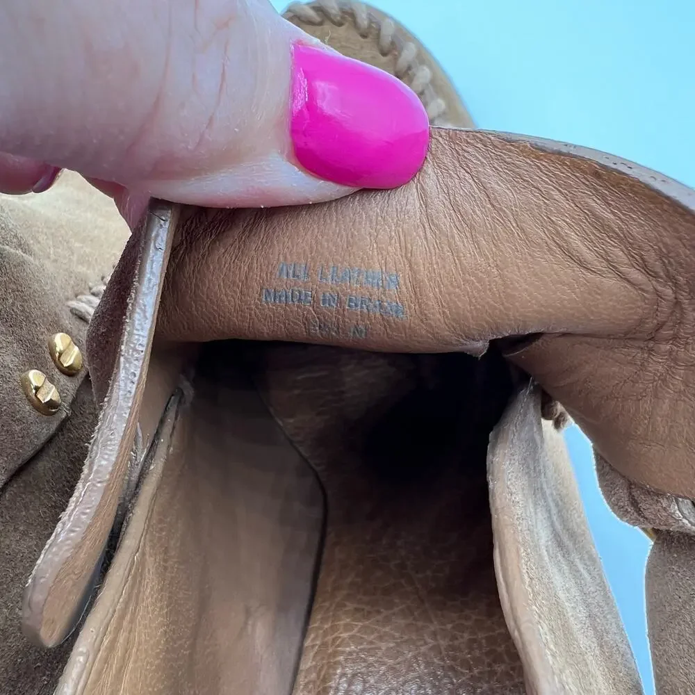 Tory Burch Womens Belen 9.5 Suede Stiletto Ankle Boots Booties Tan Camel Buckles